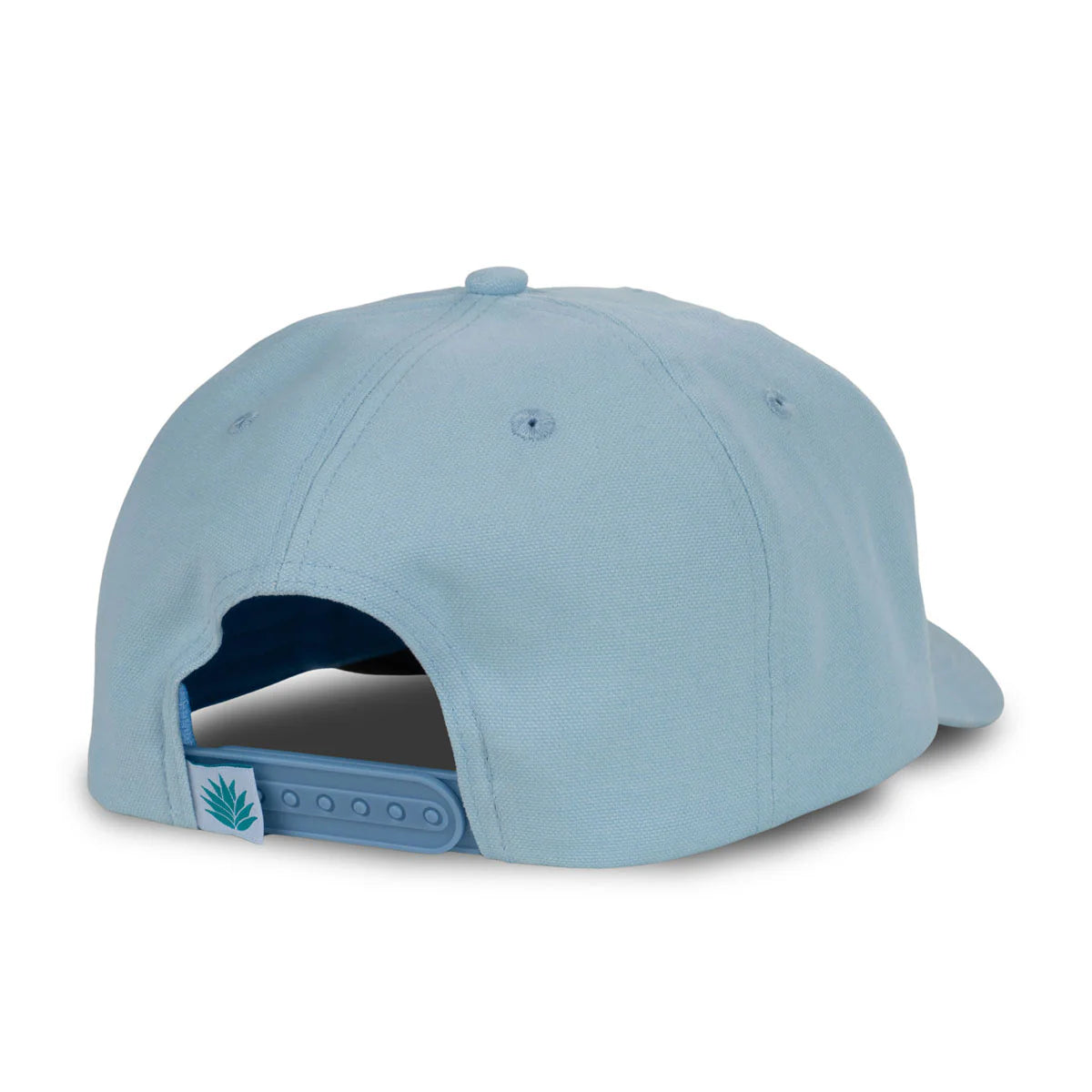 Light blue baseball cap with a small logo on the back against a white background
