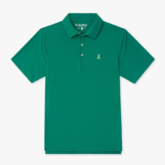 Green polo shirt with a small logo on a white background