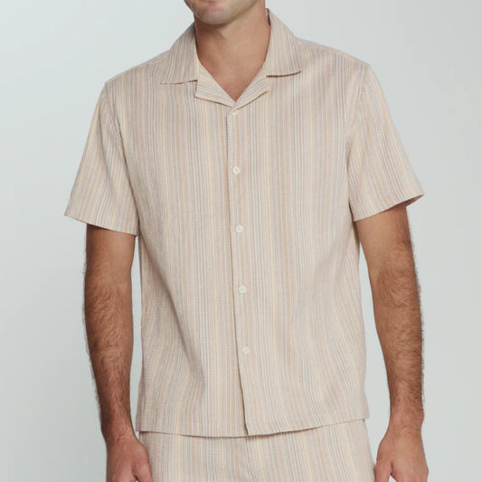 The Verve Striped Camp Shirt - Tan