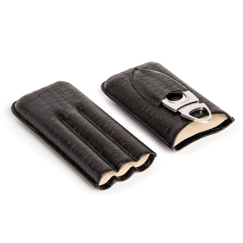 BLACK CROC TRIPLE CIGAR HOLDER (GENUINE LEATHER)